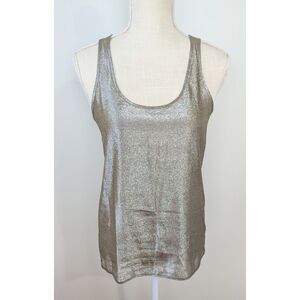 Ann Taylor Womens Silk Tank Top 2 Champagne Gold Metallic Sheer Shimmer Glam